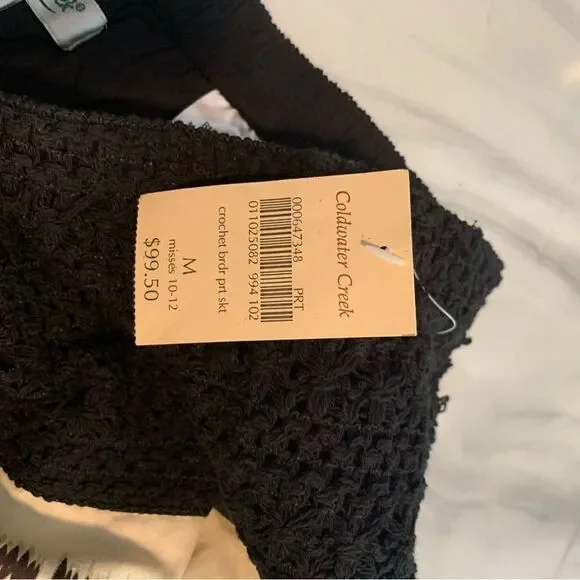 NWT New COLDWATER CREEK Crochet Border Print Skirt Black Tan Cream M 10 12 - Picture 4 of 4
